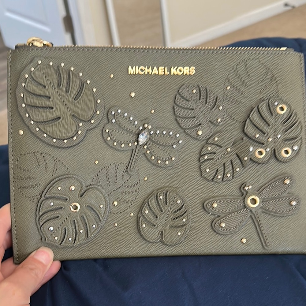 Michael Kors Green Clutch with Gold Accents